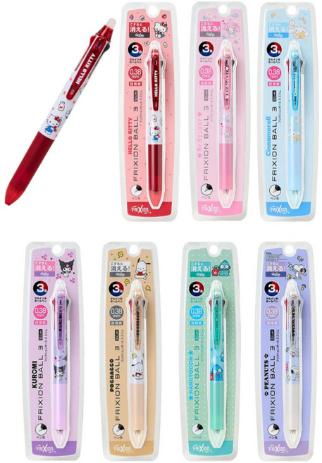 산리오 파이롯트 프릭션 지워지는 3색볼펜 슬림 0.38mm, 스누피, 1개