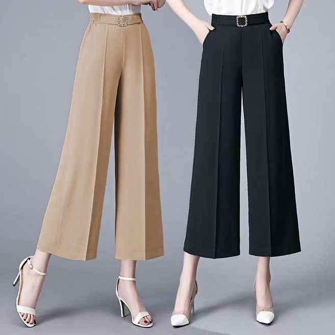 Ashysnow 하이웨스트 와이드 팬츠 여성 봄여름 얇은 정장 9부 와이드 팬츠 캐주얼 일자 팬츠 엄마 바지