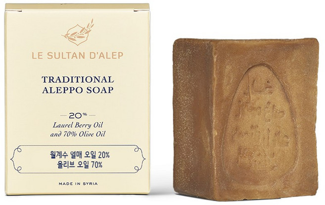 알레포 비누 20% 중성용 세안 바디용 술탄알렙 프랑스 직수입 올리브솝, 1개입, 200g