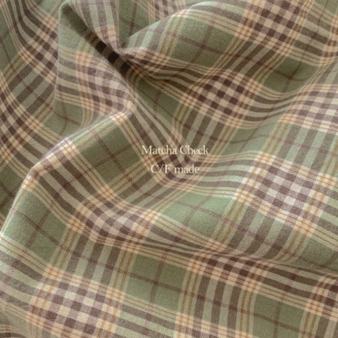 체크앤플라워 빈티지 말차 체크 앞치마 가림막 커튼 원피스 천 패브릭 원단, 1개, 그린 (대폭)