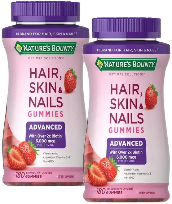 네이처스 바운티 헤어스킨네일 구미 어드밴스드 비오틴 6000mcg 딸기맛 Nature's Bounty Hair Skin Nails Advanced Gummies, 180정, 2개 - 쿠팡