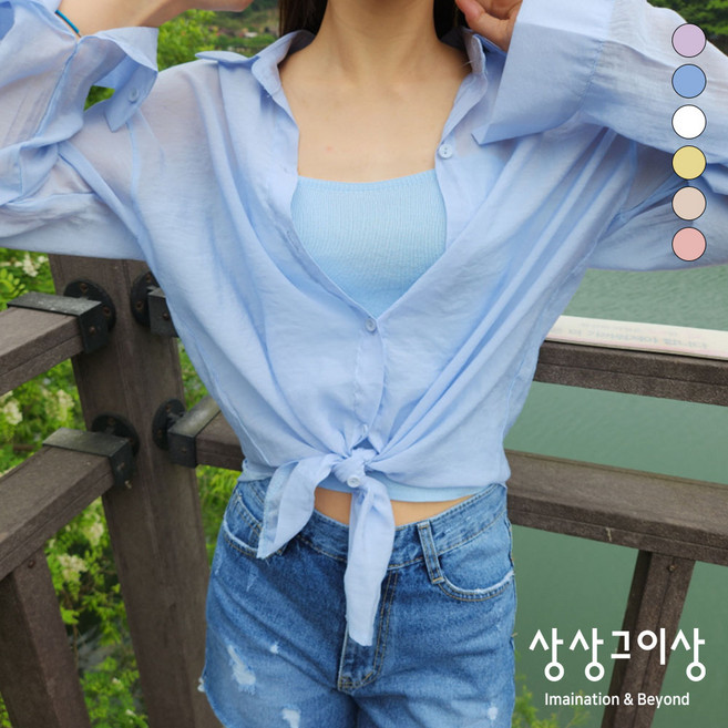 상상그이상 여성용 셔츠 골지 끈나시 세트 여성스러운 시스루 소재 가볍게 걸치기 좋은 비치웨어 셔츠세트 시원한 거즈원단 여름 데일리룩