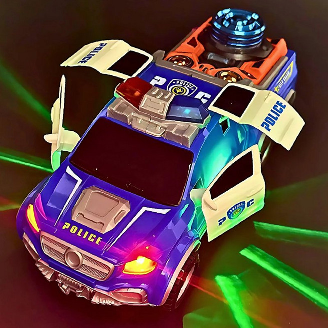 경찰차 트럭 장난감 문 열리는 폴리스 자동차 어린이 선물 화려한 LED 움직이는 작동완구, 1개
