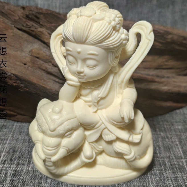貝貝 Q版象牙果西方三聖 文殊普賢菩薩佛像擺件 禪意小沙彌擺飾 蓮花臺擺件, Q版普賢 高10*寬6cm