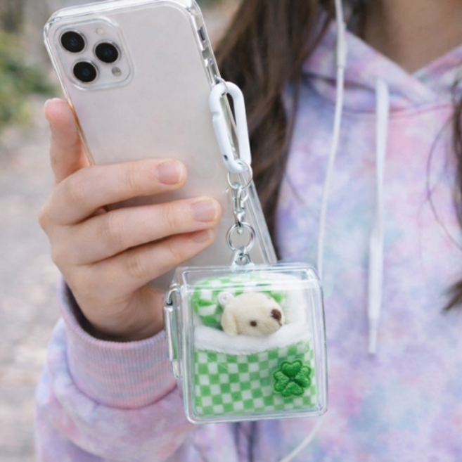 콩이네리본 곰돌이 그린 가차 파우치 인형가방키링 가방포인트 열쇠고리 캐릭터 백참