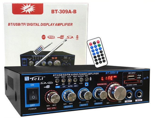 블루투스 HIFI 미니 뮤직 파워 앰프 스피커 BT-309A-B, 블랙