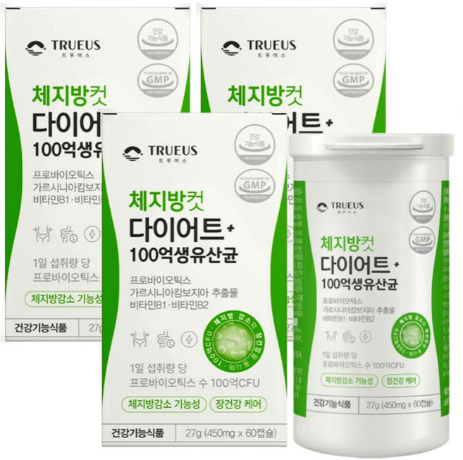 100억 다이어트 유산균 식약처 인증 17 체지방컷 트루어스 n 식약청 다이어트 보조제, 2개, 120정
