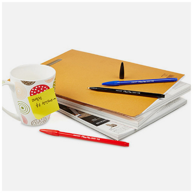 국산펜 국산브랜드 볼펜 싸인펜 형광펜 리필심 보드마카 낱개 펜 샤프 지우개 샤프심, 플러스펜3000 레드