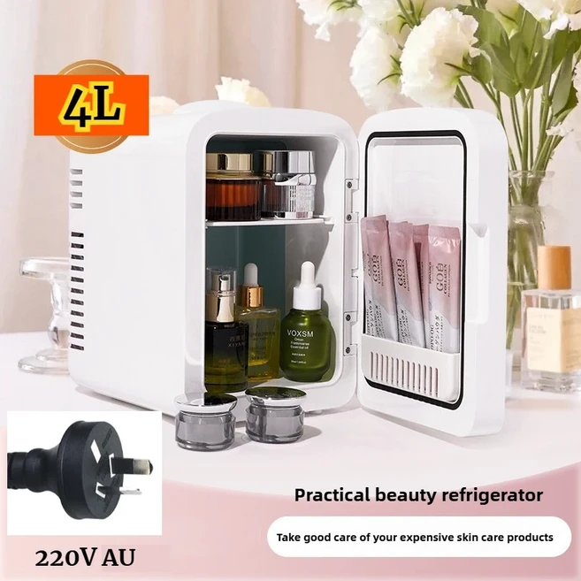 신형 뷰티 카 냉장고 LED 미러 마감 소형 미니 4L/6L 냉장 스마트 온도 조절 듀얼 사용 차량 가정용, 05 White 4L AU 220V
