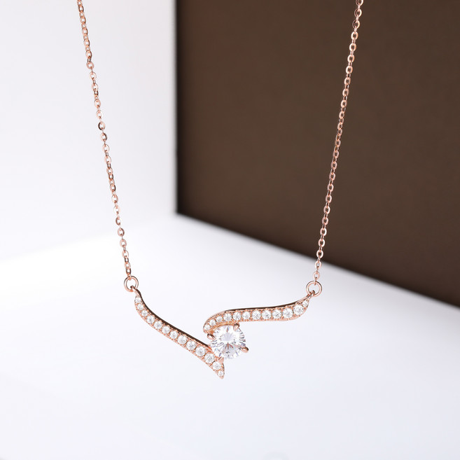 S925 실버 물결 라인 모이사나이트 목걸이 1캐럿 14K/18K 도금 우아한 데일리 선물 GRA 인증