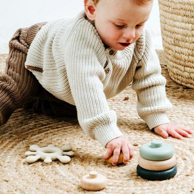 실리콘 우드 링쌓기 부드러운 쌓기놀이 탑쌓기 쌓기장난감 무지개링 고리끼우기 끼우기놀이 돌아기선물 안전한소재 9개월아기장난감 KC인증, 어스