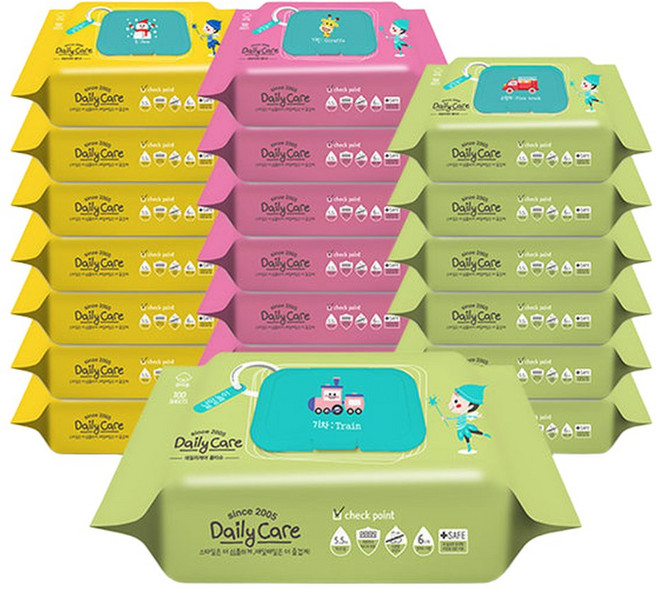 데일리케어 아기물티슈 캡형100매x20팩, 40g, 100매, 20박스