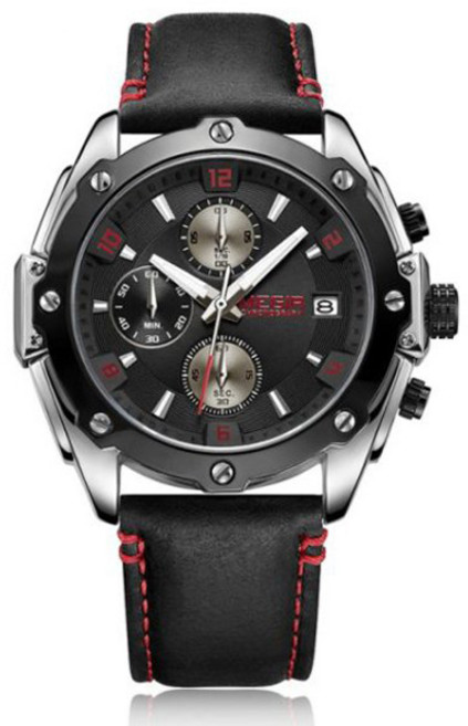 MEGIR 남자가죽시계 남자손목시계 손목시계 ML2074 남성가죽시계