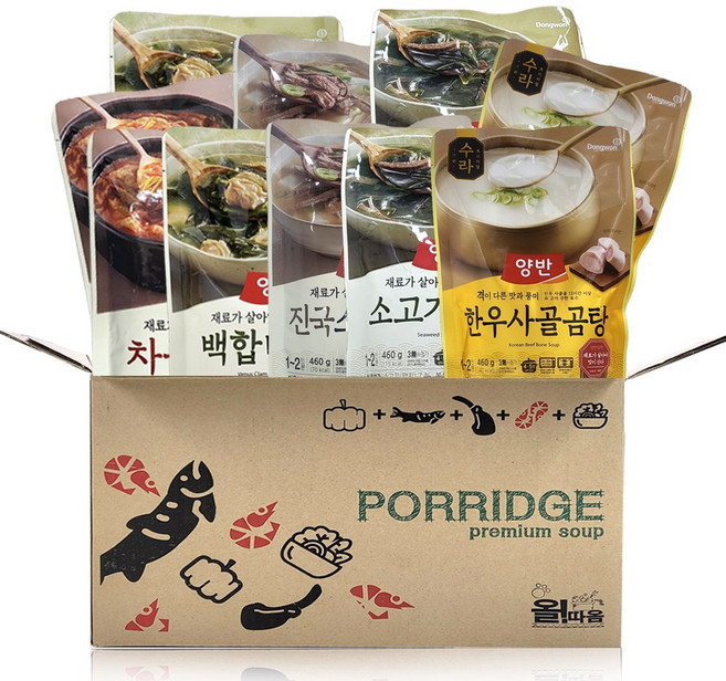 올따옴 간편식 선물하기 동원 차돌육개장2+백합미역국2+진국소고기무국2+소고기미역국2+수라한우사골곰탕2, 460g, 1개