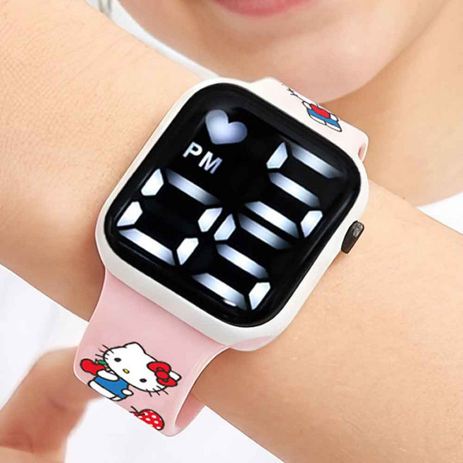 산리오 SQUARE LED 심플 손목시계 실리콘 선물