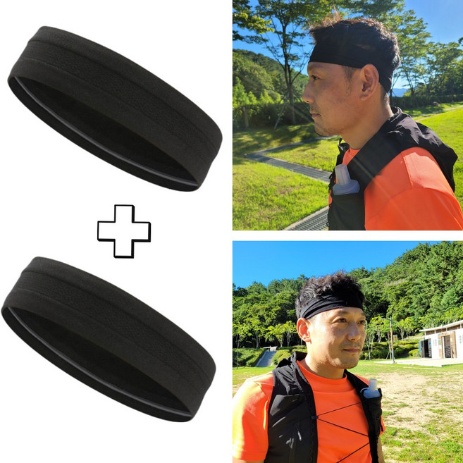 호호니 흘러내리지않는 퀵드라이 얇고 가벼운 땀흘림방지 헤어밴드, 2개, 블랙+블랙