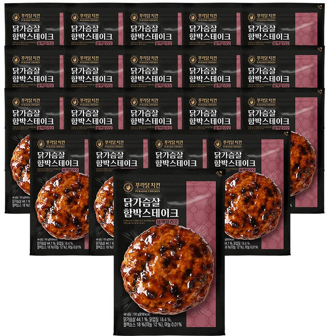 [무료배송/당일출고] 푸라닭 닭가슴살 함박스테이크 블랙알리오, 100g, 20개