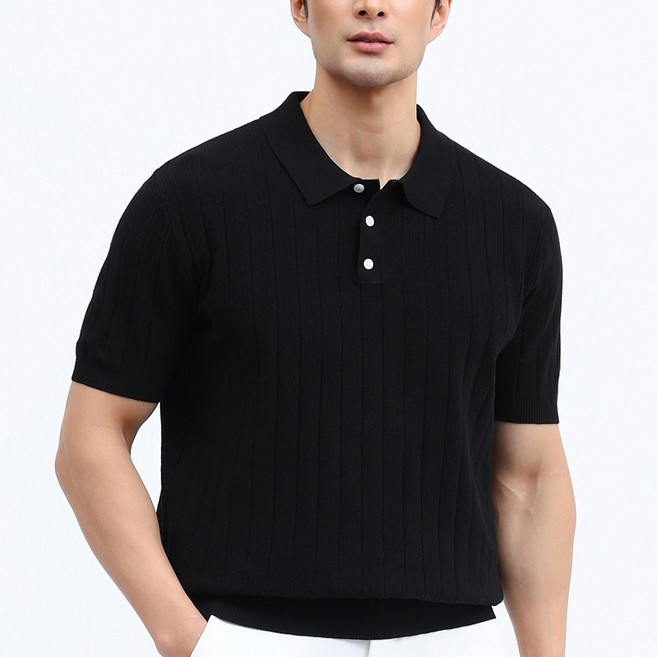 글리멜로 남자 여름 쿨링 비스코스 골지 니트 카라 반팔 티셔츠