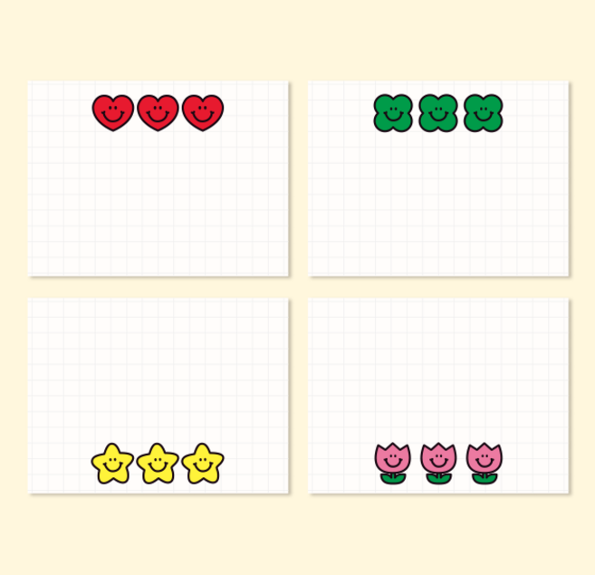 [무해해] 해피 점착 메모 스티커, 사각_4종, 80개