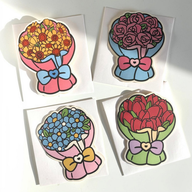 그니주니 꽃다발 감사카드 편지지 세트, 8개, 혼합세트