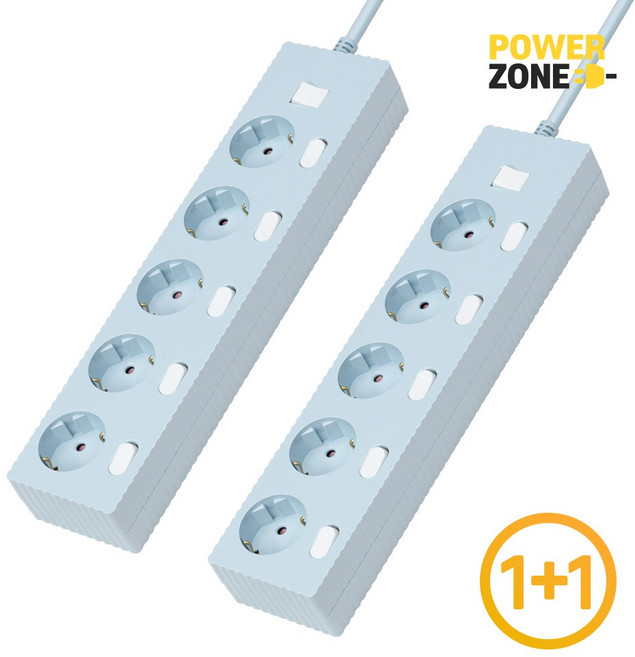 1+1 웨이브 자동소화 고용량 개별스위치 멀티탭 5구 50cm 1.5m 3m 5m 7m, 파스텔블루, 2개