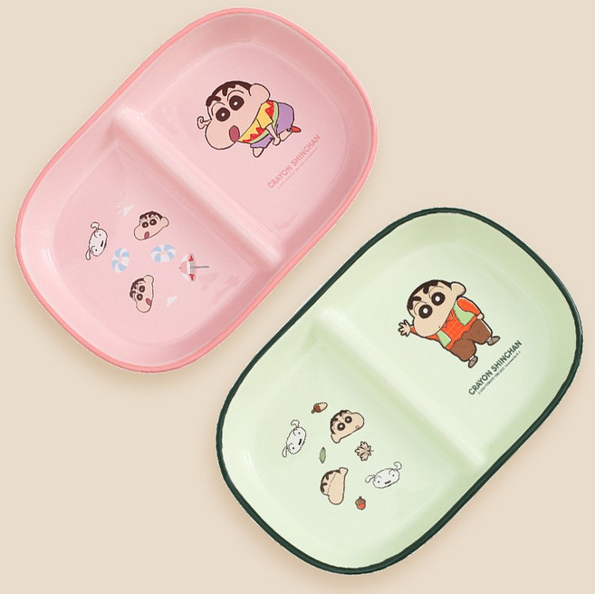 Keyiyijia 크레용 신짱 나눔 접시 2개입 KP003, 핑크 + 그린, 1세트