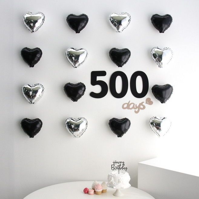 이벤트홀릭 블랙 미니하트 기념일 풍선세트 셀프 홈촬영 포토존 백일, 1개, 500일