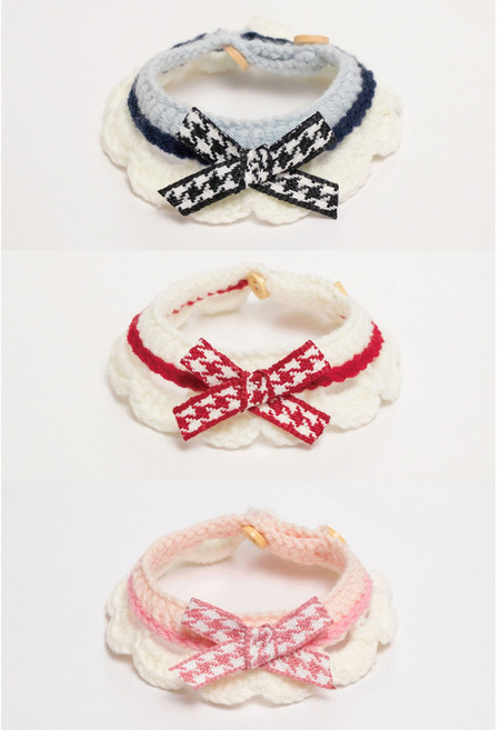 아늑상점 반려동물 핸드메이드 니트 리본 케이프 스카프 3종세트, 1세트, 네이비 레드 핑크
