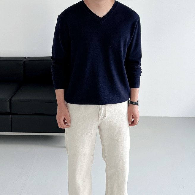 코튼 워셔블 캐시 V넥 스웨터 무지 니트 긴팔 (10color)