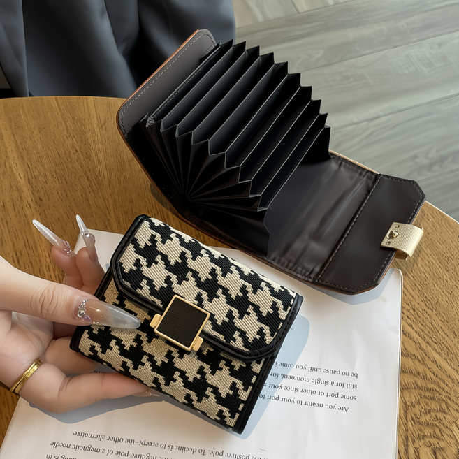 고급 하운드 체크 버클 포인트 여성 미니 지갑