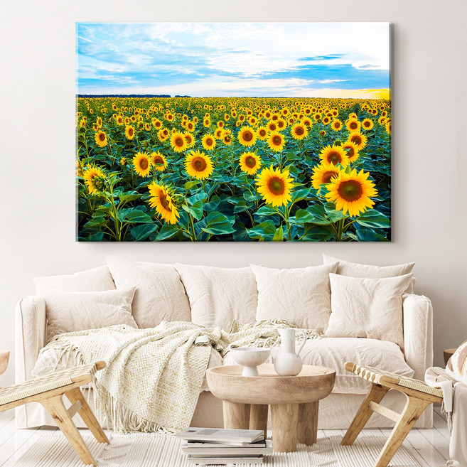 [당일출고] 복을 부르는 재물운 금전운 풍수 황금해바라기그림 캔버스액자 43종 (1-16번), 1. 청록 해바라기밭