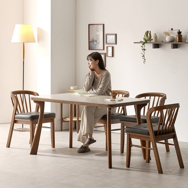 에스텔 4인용 테이블 포세린 세라믹 식탁세트 1400 체어형(의자4), 1400테이블+의자4