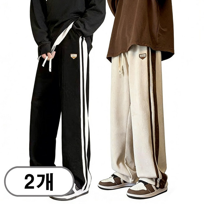 차쿠 1+1 남성 가을 겨울 골덴 기모바지 스판바지 코듀로이 캐주얼팬츠 옆줄 일자 와이드 팬츠 빅사이즈