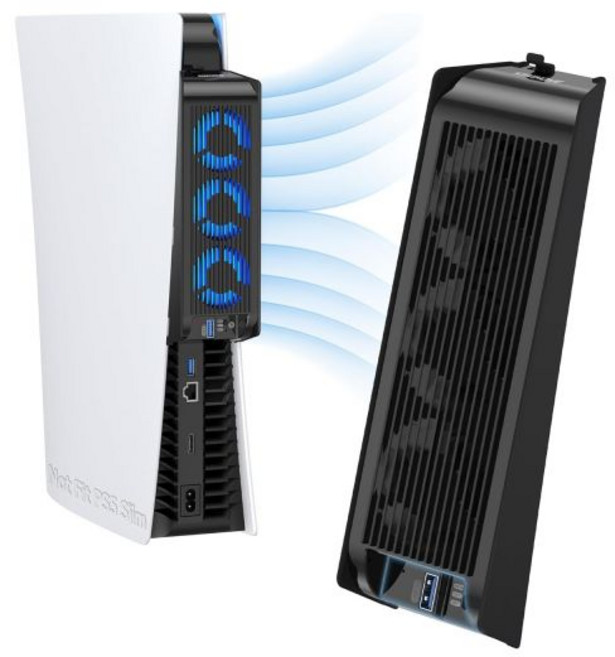 PS5 액세서리용 쿨링 팬 PS5 디스크디지털 에디션 2020용 자동 속도 LED 및 컨트롤러 USB 포트를 갖춘 조용한 쿨러 팬 업그레이드 PlayStation 5 슬림프로용, BLACK