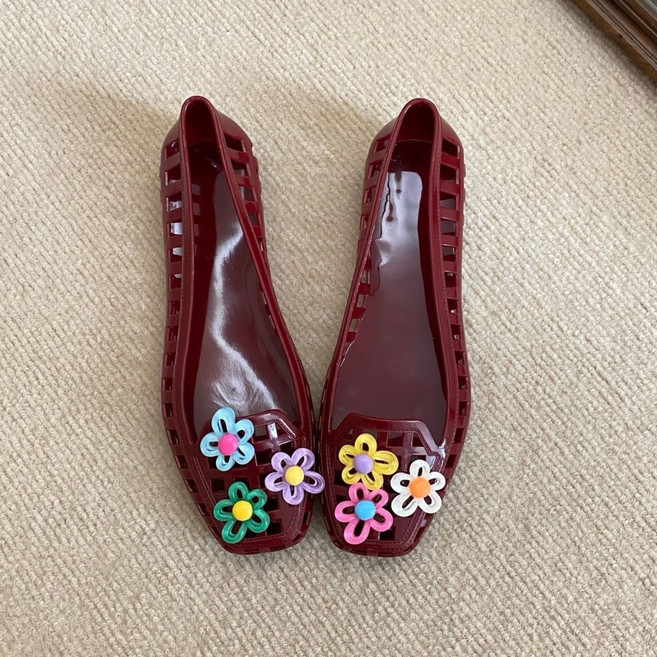 Makone 여성 크리스탈 슈즈 젤리 투명 스퀘어 비치 샌들 미끄럼방지 통풍 캐주얼 플랫