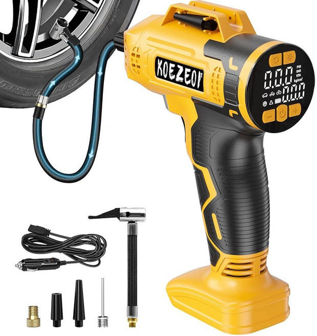 Dewalt 20V 배터리와 호환되는 무선 타이어 팽창기 휴대용 공기 압축기 160PSI 전기 에어 펌프 12V 자동차 전원 케이블 듀얼 모드 및 디지털 압력 게이지 LED, Dewalt 20V 배터리와 호환되는 무선 타이어 팽창