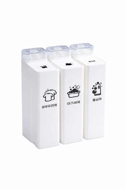 엔씨씨 세제 디스펜서 3개 + 방수라벨스티커 12종 1개, 1세트, 화이트