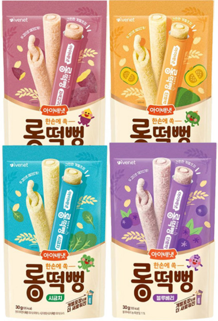 롱떡뻥 4종 자색고구마 30g 1개+시금치 30g 1개+단호박 30g 1개+블루베리 30g 1개, 1개
