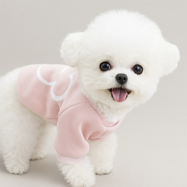 오렌지원 강아지 기모 드로잉 맨투맨 티셔츠 실내복, 1개, 핑크