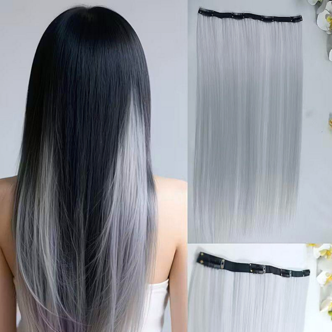 자연스러운 시크릿투톤 붙임머리 부분가발 헤어피스, 1개, 실버 그레이