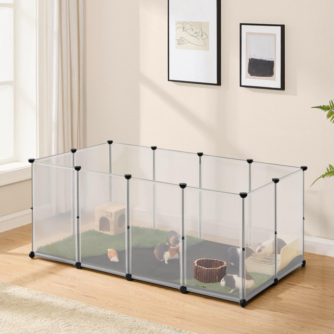 SONGMICS 반려동물 조립식 튼튼한 안전한 실내용 울타리 펜스, 1개, 투명