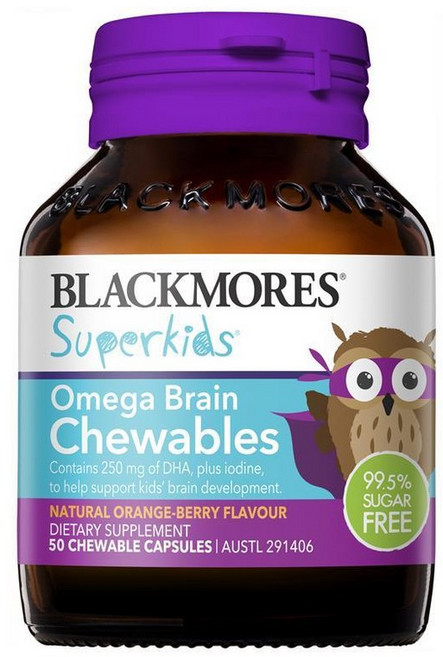 뉴질랜드 블랙모어스 BLACKMORES OMEGA BRAIN CHEWABLES 슈퍼키즈 오메가 브레인 츄어블, 50정, 1개