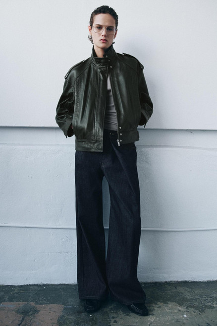 자라 ZARA 가죽 봄버 재킷 ZW 컬렉션 EDITION - 암녹색 선물추천