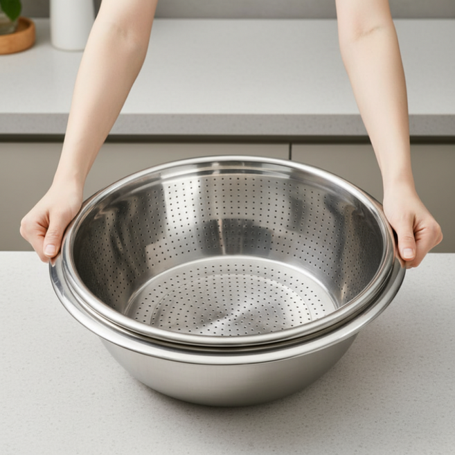 대용량 스텐 타공 대야 야채 세척 채반 40cm 다용도 바구니, 1개