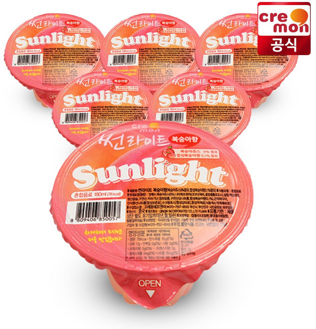 썬라이트 복숭아맛 180ml 마시는 워터형 젤리, 6개