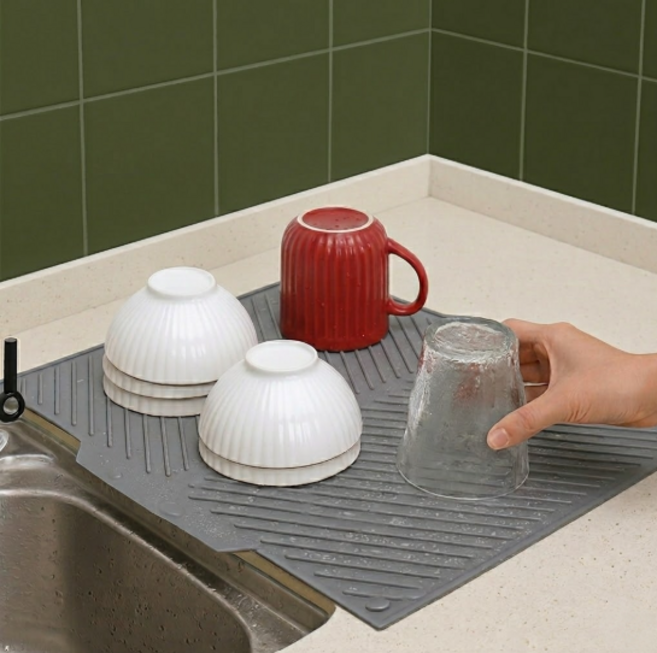 모더라인 간편배수 안심건조 실리콘 건조매트, 1개, 그레이, 1단