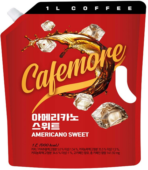 [대용량 커피] 1리터 스위트 커피 (1000ml 1개입) 대용량 가성비 좋은 아이스커피, 1개입, 1개, 1L