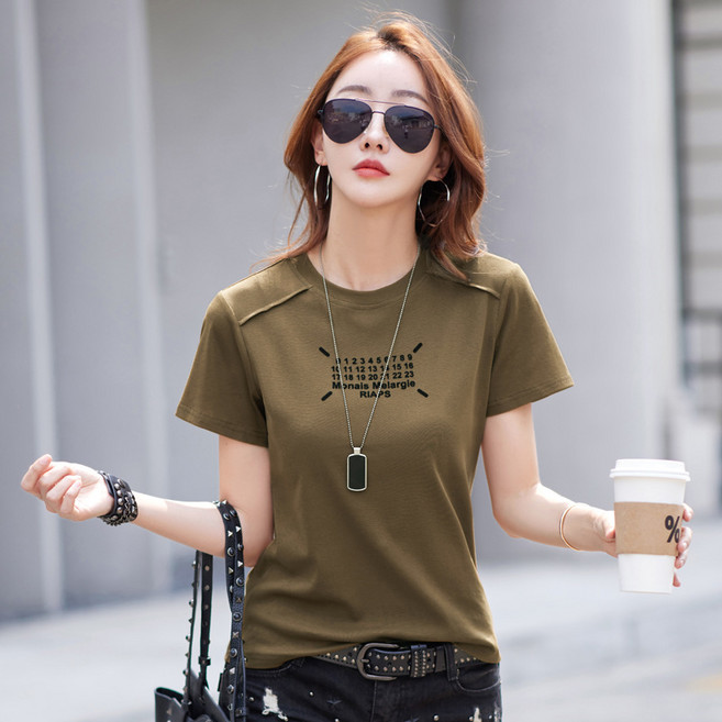 촹싱유푸이 여성 레터링 쿨링 반팔티 스판 100% 면티 명품 예쁜 여름 티셔츠 데일리룩 슬림핏 상의 6컬러