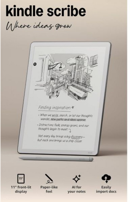 아마존 킨들 Amazon Kindle Scribe 64GB 최신 모델 - 전면 조명이 있는 11인치 종이와 같은 디스플레이 더 얇고 가벼우며 빨라짐 노트북 문서 책에 글을 씁니, 64 GB, Graphite, Graphite