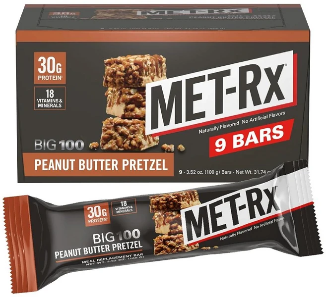 MET-Rx Big 100 그래놀라 단백질 바 식사 대용 바 단백질 28g 초콜릿 칩 9개 팩, MET-Rx 9개, 피넛 버터 - 쿠팡